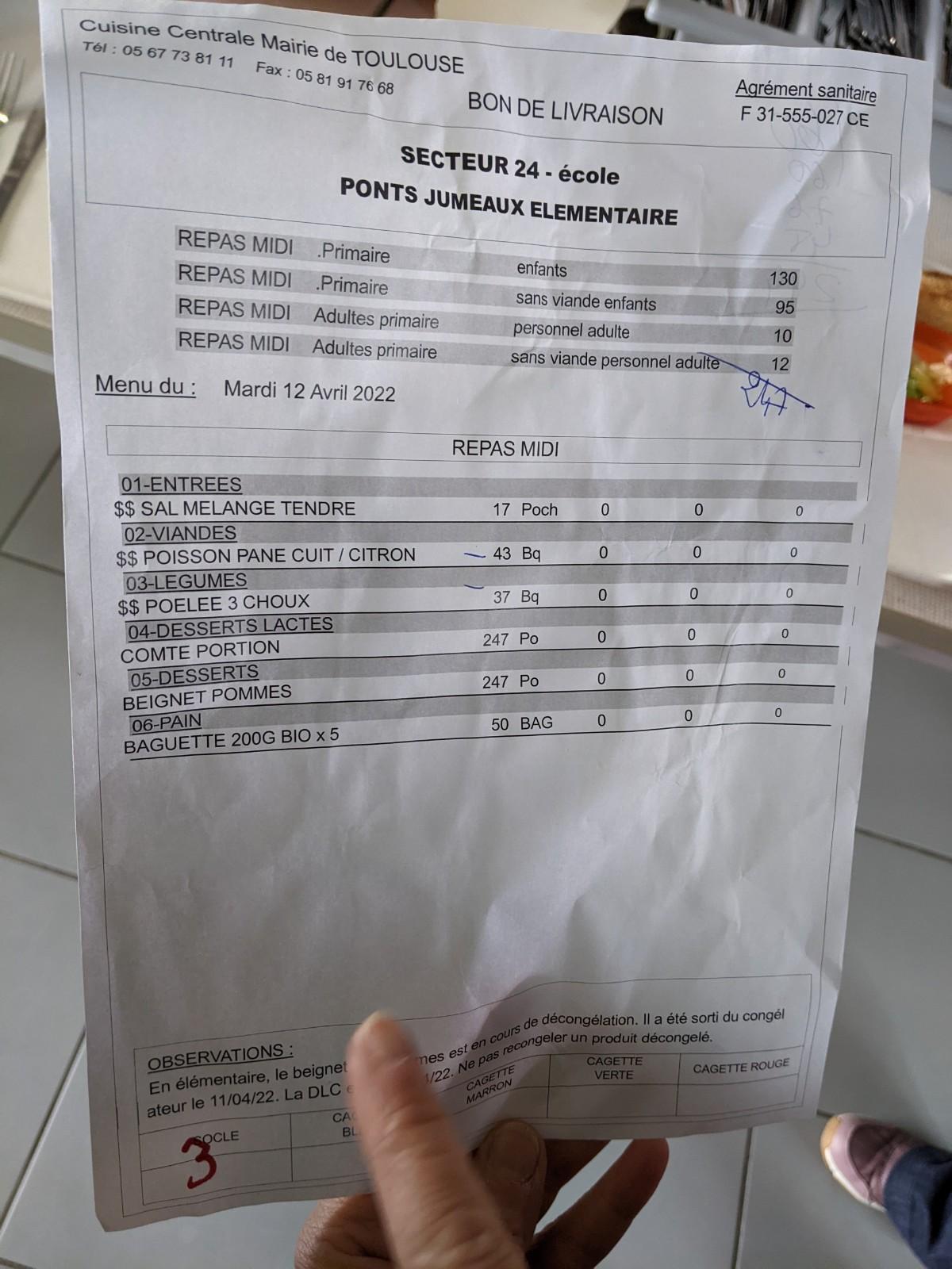 bon de livraison cantine